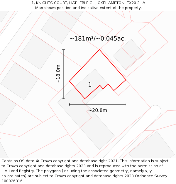 1, KNIGHTS COURT, HATHERLEIGH, OKEHAMPTON, EX20 3HA: Plot and title map