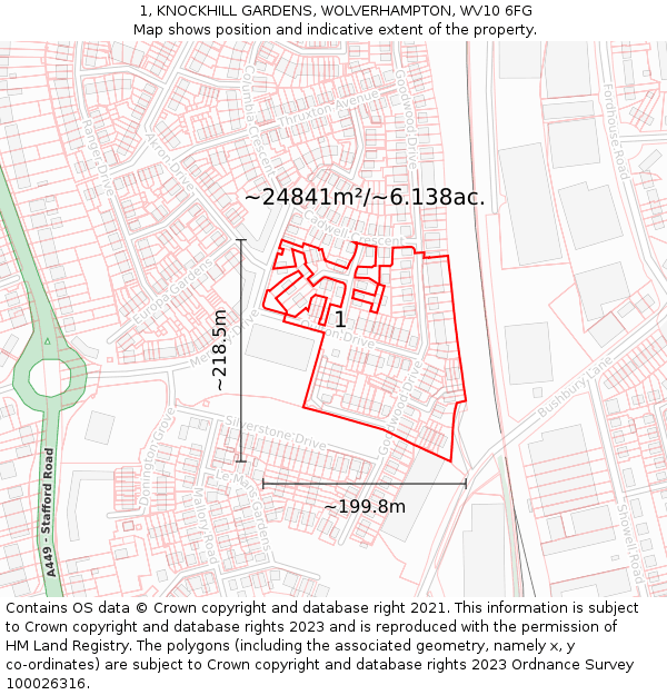 1, KNOCKHILL GARDENS, WOLVERHAMPTON, WV10 6FG: Plot and title map