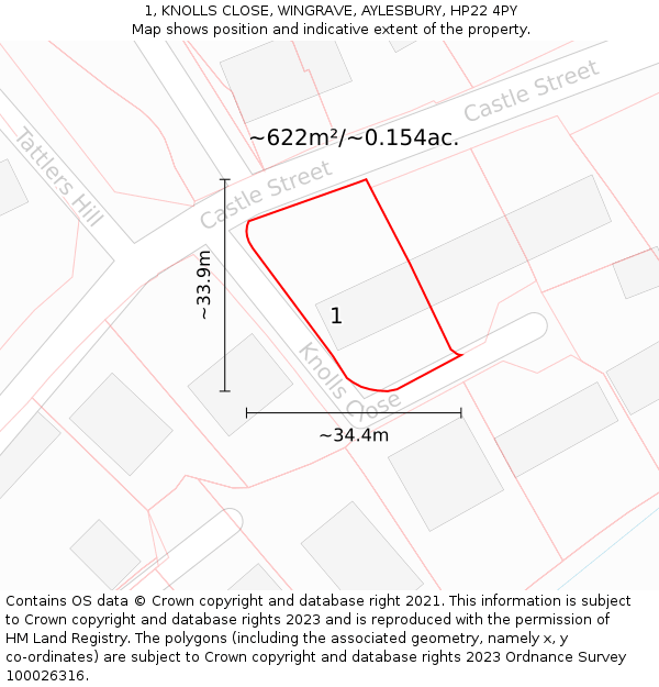 1, KNOLLS CLOSE, WINGRAVE, AYLESBURY, HP22 4PY: Plot and title map