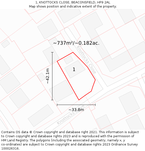 1, KNOTTOCKS CLOSE, BEACONSFIELD, HP9 2AL: Plot and title map