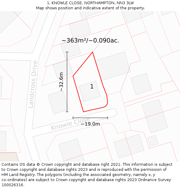 1, KNOWLE CLOSE, NORTHAMPTON, NN3 3LW: Plot and title map