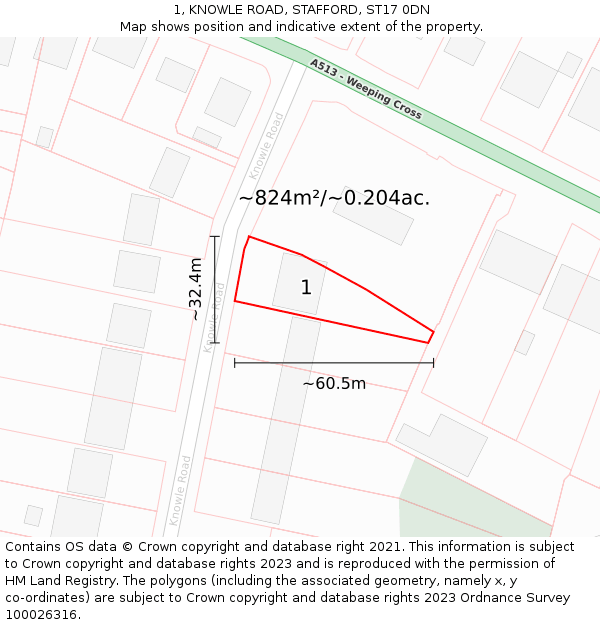 1, KNOWLE ROAD, STAFFORD, ST17 0DN: Plot and title map
