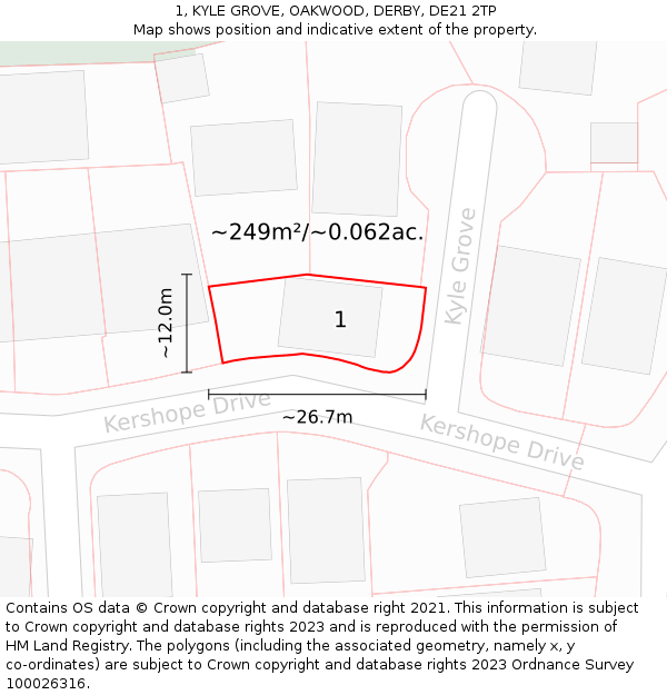 1, KYLE GROVE, OAKWOOD, DERBY, DE21 2TP: Plot and title map