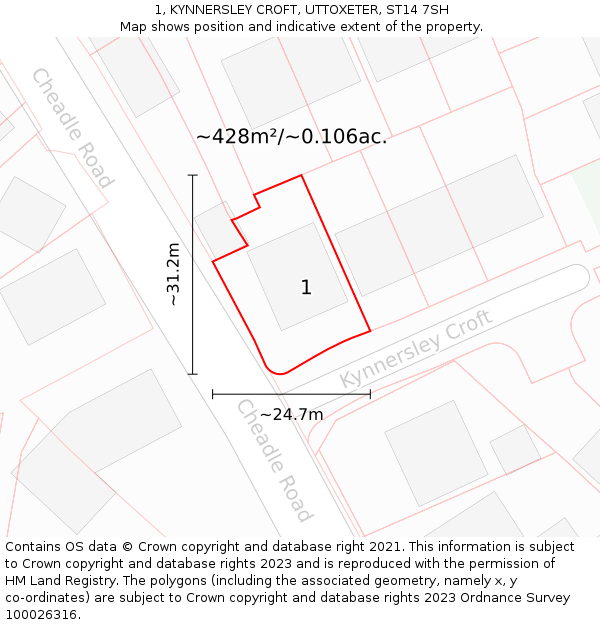 1, KYNNERSLEY CROFT, UTTOXETER, ST14 7SH: Plot and title map