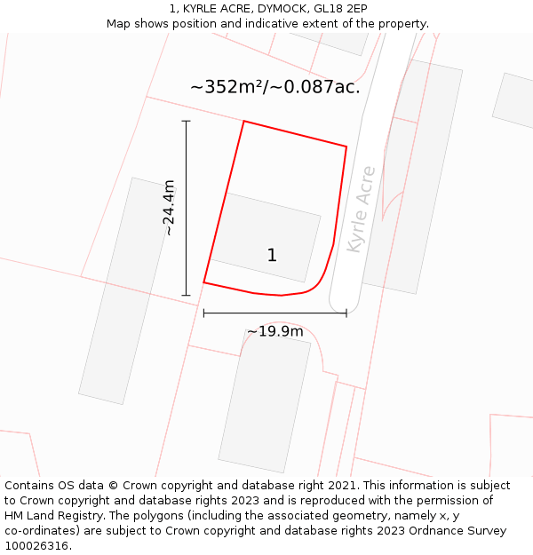 1, KYRLE ACRE, DYMOCK, GL18 2EP: Plot and title map