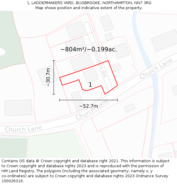 1, LADDERMAKERS YARD, BUGBROOKE, NORTHAMPTON, NN7 3RG: Plot and title map
