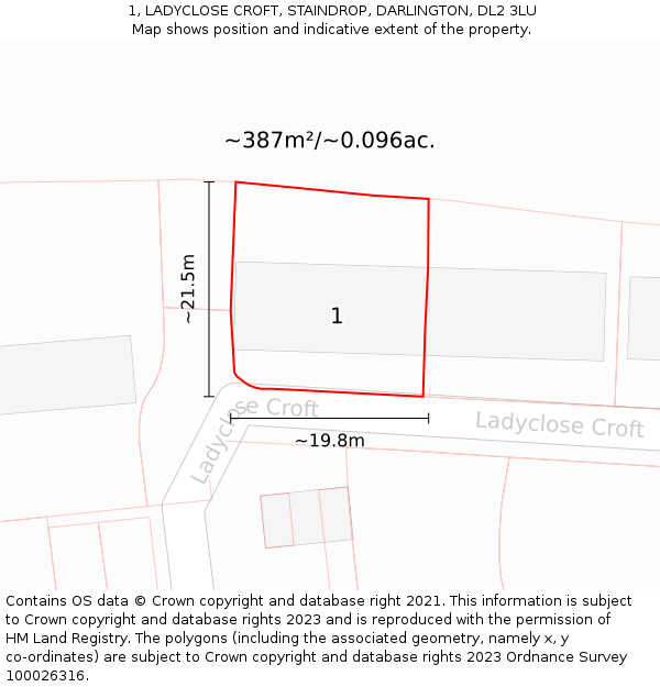 1, LADYCLOSE CROFT, STAINDROP, DARLINGTON, DL2 3LU: Plot and title map