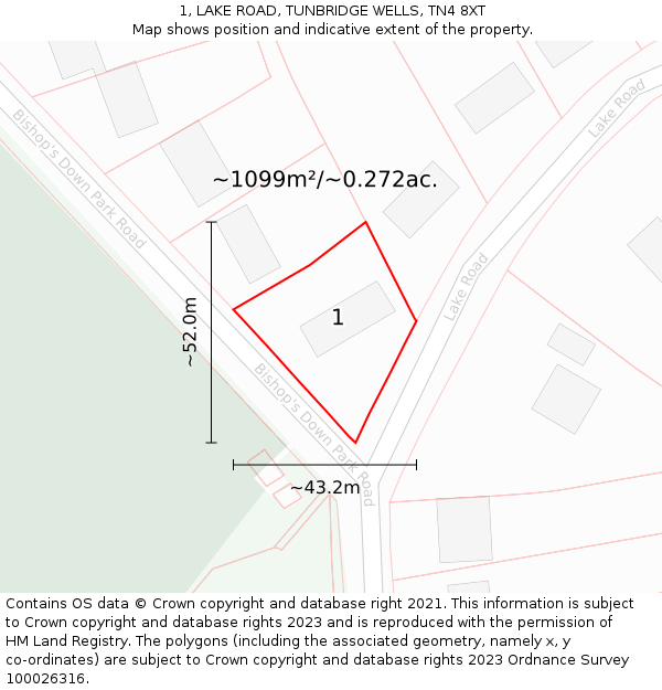1, LAKE ROAD, TUNBRIDGE WELLS, TN4 8XT: Plot and title map
