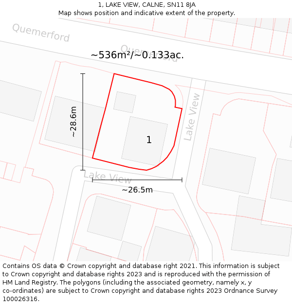 1, LAKE VIEW, CALNE, SN11 8JA: Plot and title map