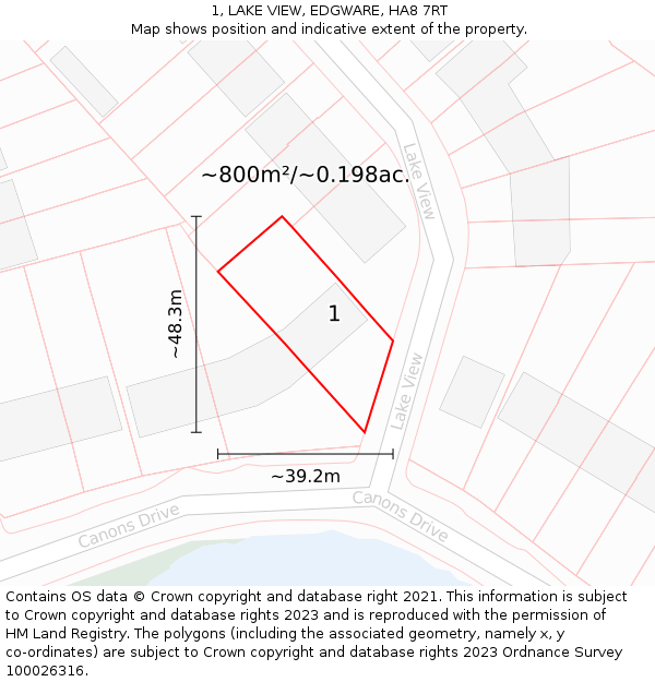 1, LAKE VIEW, EDGWARE, HA8 7RT: Plot and title map