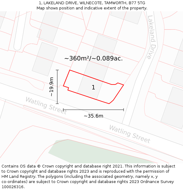 1, LAKELAND DRIVE, WILNECOTE, TAMWORTH, B77 5TG: Plot and title map