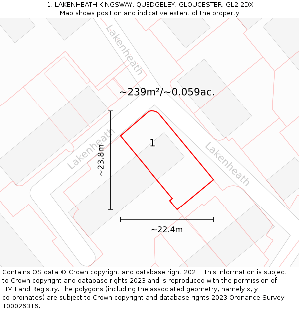 1, LAKENHEATH KINGSWAY, QUEDGELEY, GLOUCESTER, GL2 2DX: Plot and title map