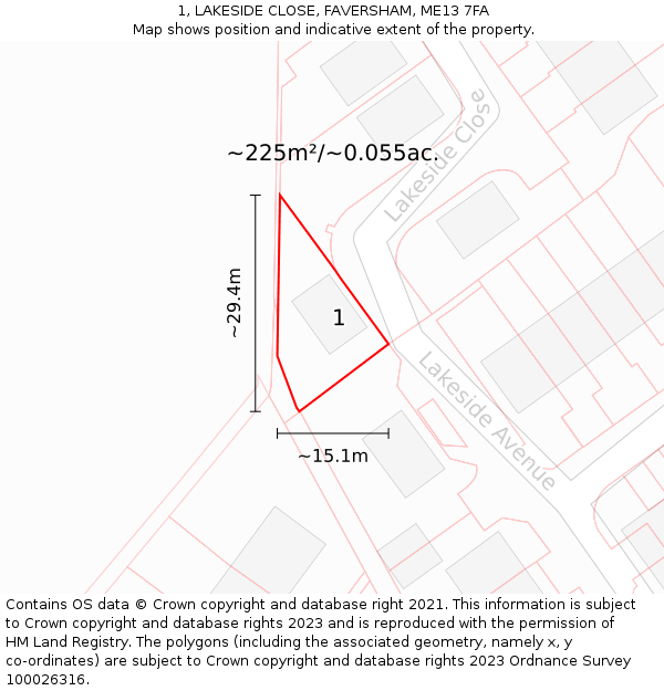 1, LAKESIDE CLOSE, FAVERSHAM, ME13 7FA: Plot and title map