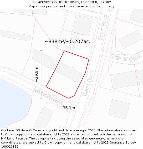 1, LAKESIDE COURT, THURNBY, LEICESTER, LE7 9PY: Plot and title map
