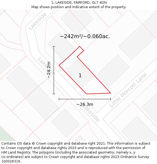 1, LAKESIDE, FAIRFORD, GL7 4DN: Plot and title map