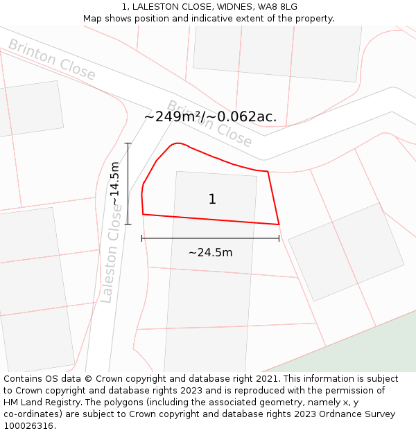 1, LALESTON CLOSE, WIDNES, WA8 8LG: Plot and title map