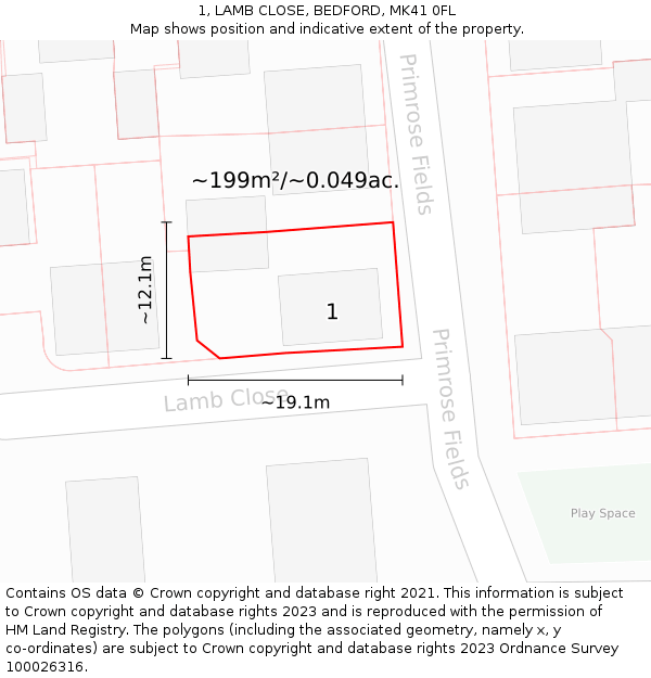 1, LAMB CLOSE, BEDFORD, MK41 0FL: Plot and title map