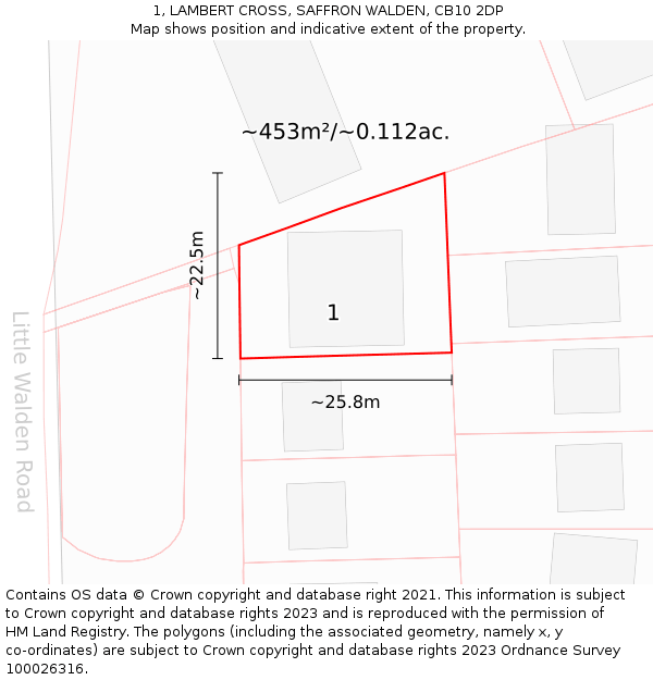 1, LAMBERT CROSS, SAFFRON WALDEN, CB10 2DP: Plot and title map