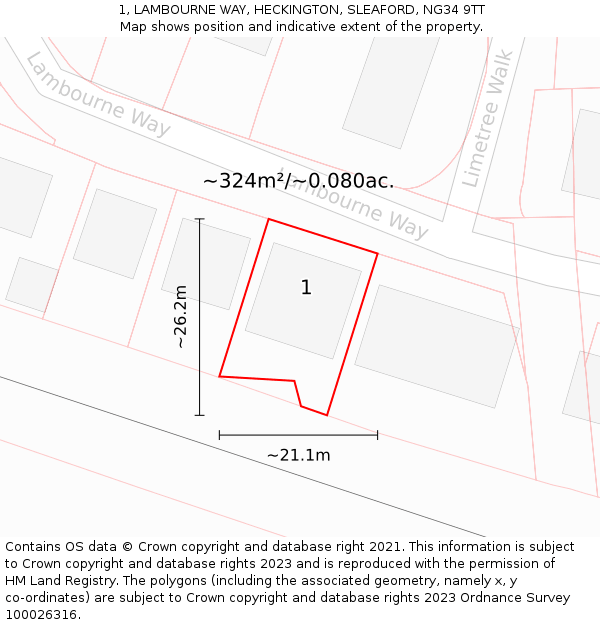 1, LAMBOURNE WAY, HECKINGTON, SLEAFORD, NG34 9TT: Plot and title map