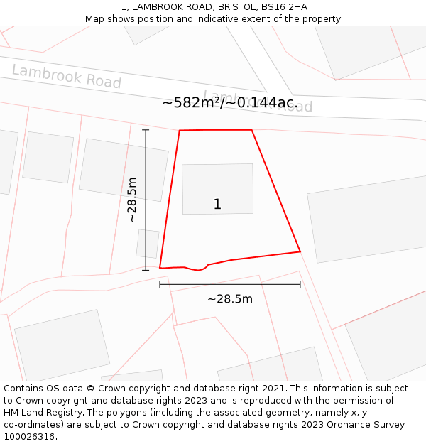 1, LAMBROOK ROAD, BRISTOL, BS16 2HA: Plot and title map