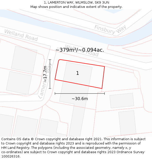 1, LAMERTON WAY, WILMSLOW, SK9 3UN: Plot and title map