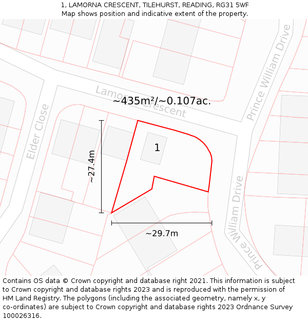 1, LAMORNA CRESCENT, TILEHURST, READING, RG31 5WF: Plot and title map