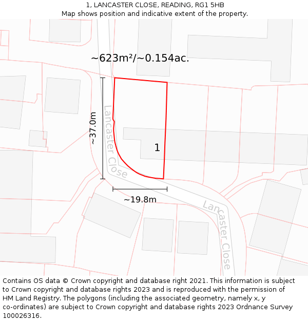 1, LANCASTER CLOSE, READING, RG1 5HB: Plot and title map