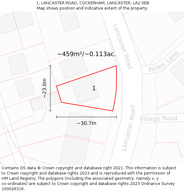 1, LANCASTER ROAD, COCKERHAM, LANCASTER, LA2 0EB: Plot and title map