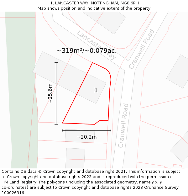1, LANCASTER WAY, NOTTINGHAM, NG8 6PH: Plot and title map