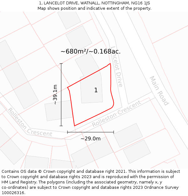 1, LANCELOT DRIVE, WATNALL, NOTTINGHAM, NG16 1JS: Plot and title map