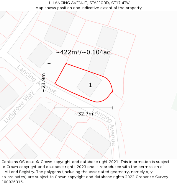 1, LANCING AVENUE, STAFFORD, ST17 4TW: Plot and title map