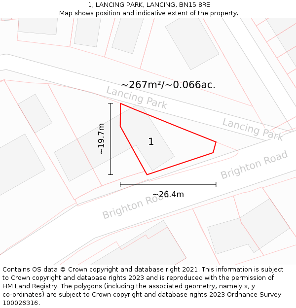 1, LANCING PARK, LANCING, BN15 8RE: Plot and title map