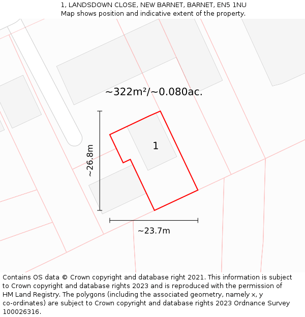 1, LANDSDOWN CLOSE, NEW BARNET, BARNET, EN5 1NU: Plot and title map