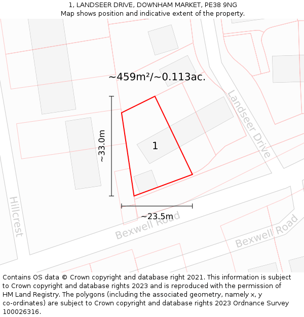 1, LANDSEER DRIVE, DOWNHAM MARKET, PE38 9NG: Plot and title map