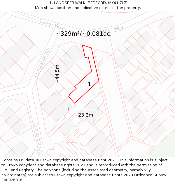 1, LANDSEER WALK, BEDFORD, MK41 7LZ: Plot and title map