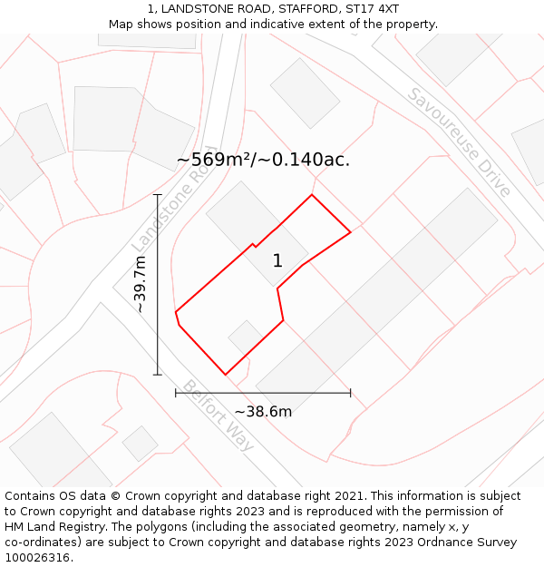 1, LANDSTONE ROAD, STAFFORD, ST17 4XT: Plot and title map