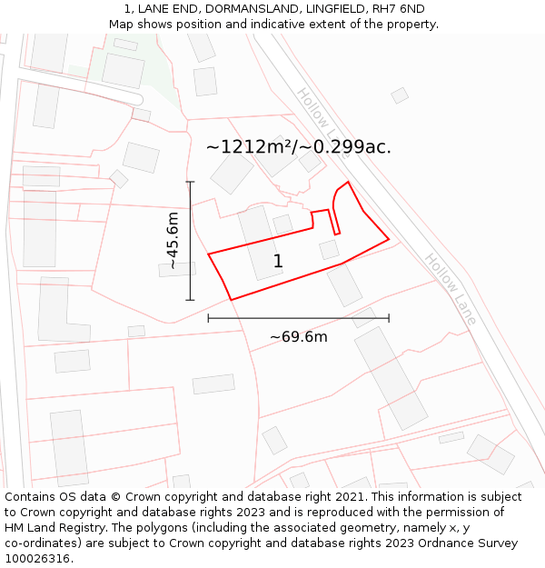 1, LANE END, DORMANSLAND, LINGFIELD, RH7 6ND: Plot and title map