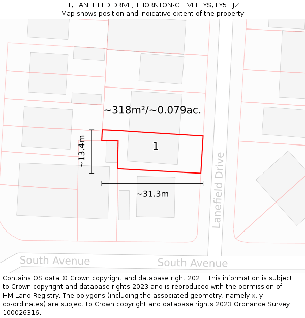 1, LANEFIELD DRIVE, THORNTON-CLEVELEYS, FY5 1JZ: Plot and title map