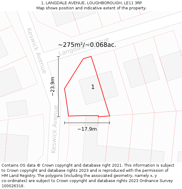 1, LANGDALE AVENUE, LOUGHBOROUGH, LE11 3RP: Plot and title map
