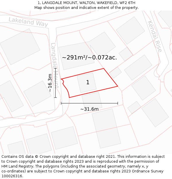 1, LANGDALE MOUNT, WALTON, WAKEFIELD, WF2 6TH: Plot and title map