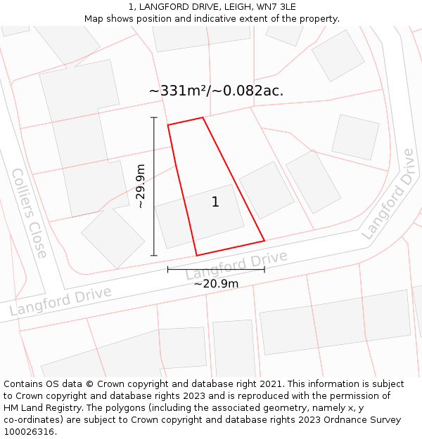 1, LANGFORD DRIVE, LEIGH, WN7 3LE: Plot and title map