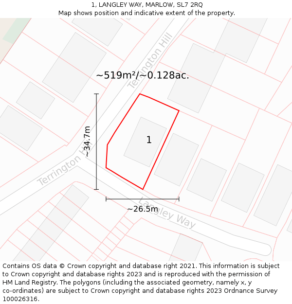 1, LANGLEY WAY, MARLOW, SL7 2RQ: Plot and title map