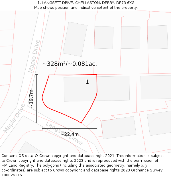 1, LANGSETT DRIVE, CHELLASTON, DERBY, DE73 6XG: Plot and title map