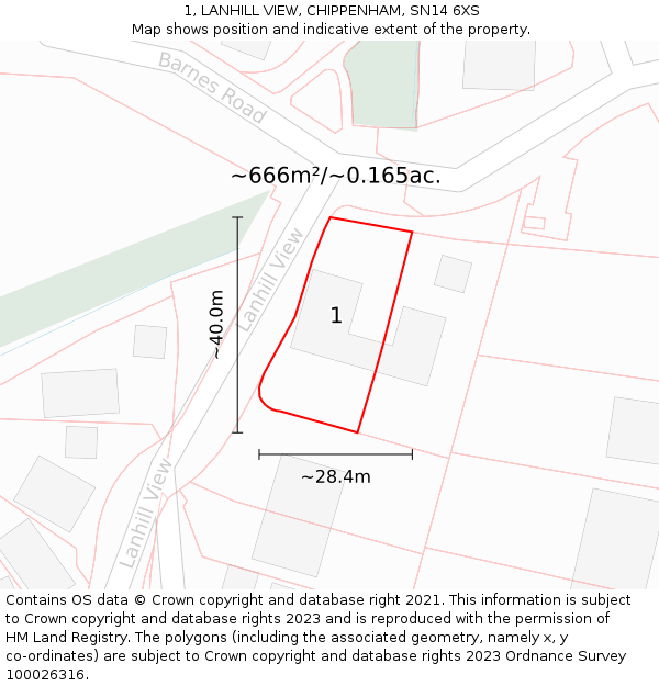 1, LANHILL VIEW, CHIPPENHAM, SN14 6XS: Plot and title map