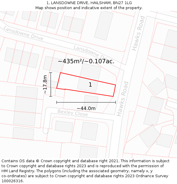 1, LANSDOWNE DRIVE, HAILSHAM, BN27 1LG: Plot and title map