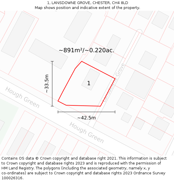 1, LANSDOWNE GROVE, CHESTER, CH4 8LD: Plot and title map