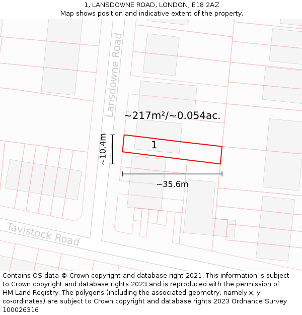 1, LANSDOWNE ROAD, LONDON, E18 2AZ: Plot and title map