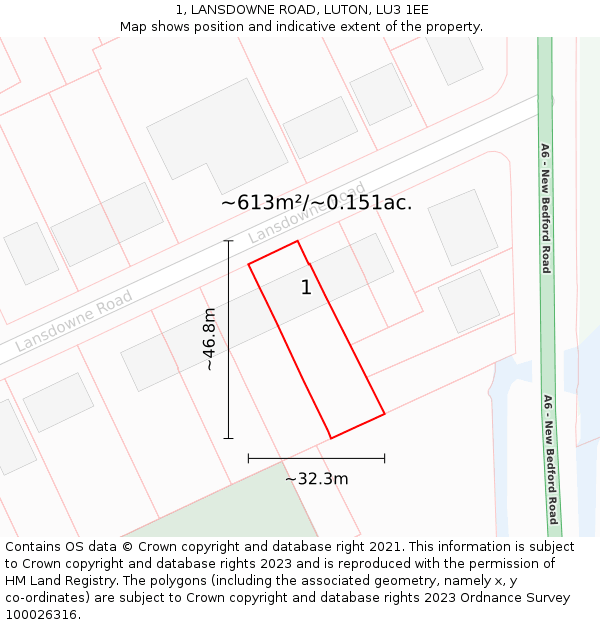 1, LANSDOWNE ROAD, LUTON, LU3 1EE: Plot and title map