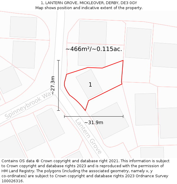 1, LANTERN GROVE, MICKLEOVER, DERBY, DE3 0GY: Plot and title map