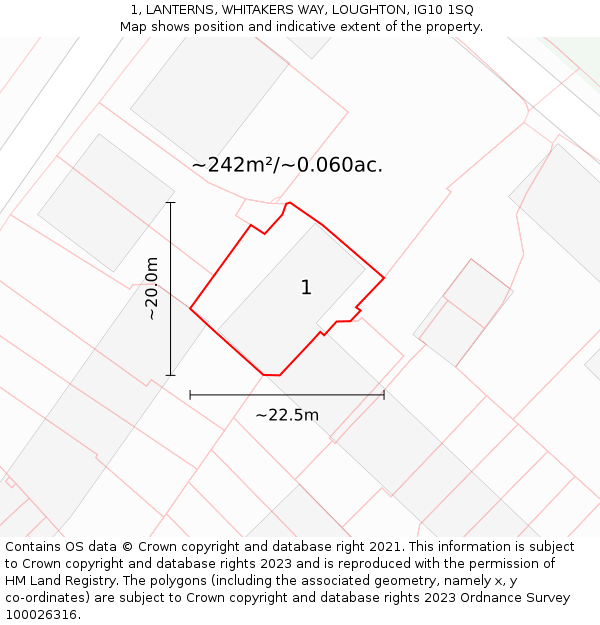 1, LANTERNS, WHITAKERS WAY, LOUGHTON, IG10 1SQ: Plot and title map